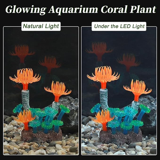 Aquarium Coral, Luminous Fish Tank Ornaments, Silicone Aquarium Plants, Fish Tank Coral, Fake Coral for Fish Landscape Decoration Aquarium Ornaments, Orange Green