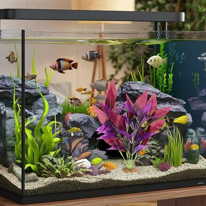 2 Pcs Silk Fish Tank Plants, Silk Plants for Fish Tank 14 Inch Aquarium Plant for Aquarium Goldfish Turtle Tanks Decorations Purple