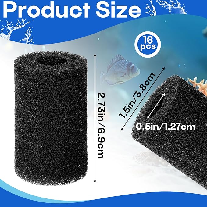 16-Pack Prefilter Sponge Replacement, Aquarium Filter Intake Sponges, Preventing Clogging and Extending the Lifespan of the Water Pump