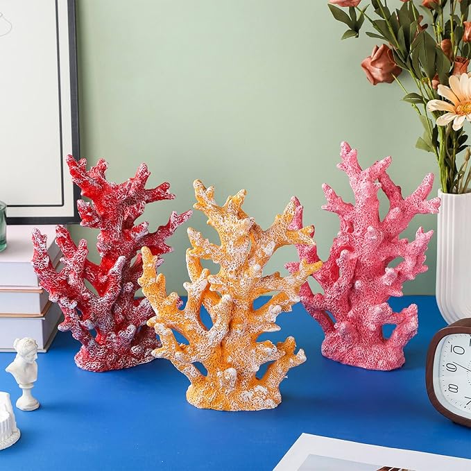 Artificial Coastal Dorm Fish Aquarium Coral Ornament Decor Realistic Aquatic Plant Marine Themed Gifts for Beach Coastal, Living Room, Bathroom- Pink