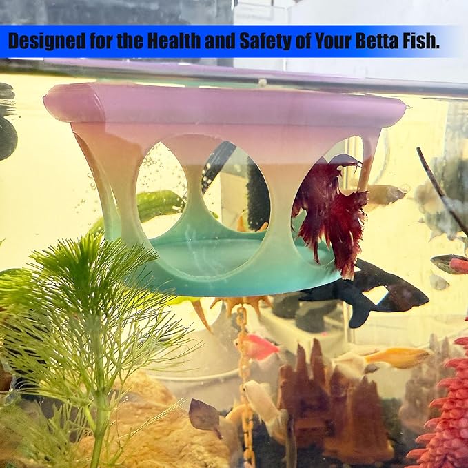 HOZOE Floating Betta Fish Hideaway, Aquarium Suspended Resting Spot, Feeder for Small Fish and Shrimp, 3D Printed, Decorative Floating Cave Accessory for Aquariums. (Color)