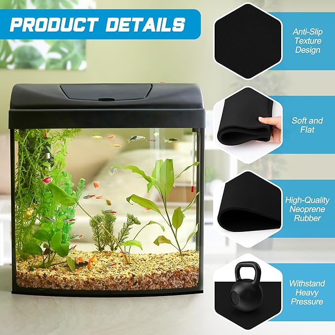 30 x 15 x 0.2 Inches Aquarium Leveling Mat Set, Liveek Waterproof Fish Tank Pad with Scissors & Measuring Tape, Black Easy to Cut Neoprene Mat for Under Tank