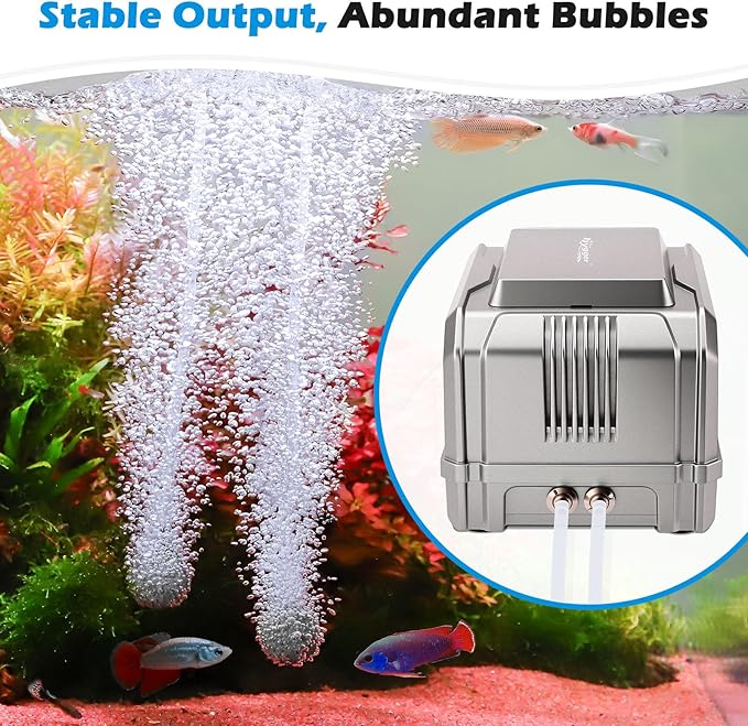 hygger 8W Aquarium Air Pump: Powerful Adjustable Fish Tank Air Pump, Dual Outlet Oxygen Aerator, Oxygen Pump for Up to 200 Gallons Aquariums, for Freshwater, Saltwater, Hydroponics