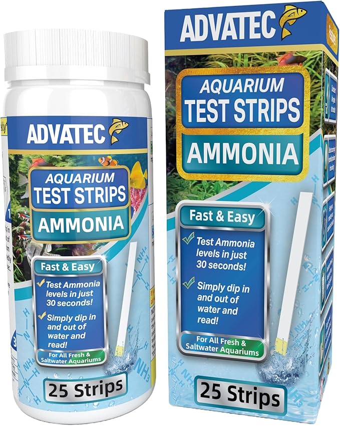 Ammonia Test Strips for Freshwater & Saltwater Fish Tanks - Testing Strips for Fresh & Salt Water Aquarium - Lab Grade Water Tester Kit - 25 Count