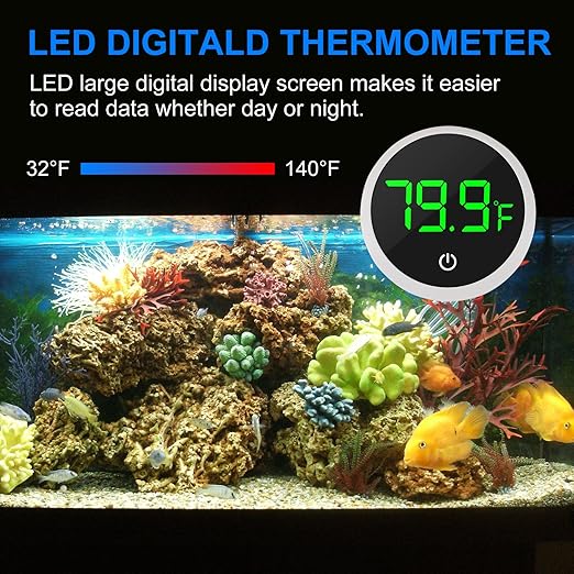 3Pcs Digital Aquarium Thermometer Fish Tank Digital LED Display Thermometer Fahrenheit Aquarium Temperature Sensor with LED Touch Screen for Aquarium Glass Containers Plant Reptile Turtle Tank