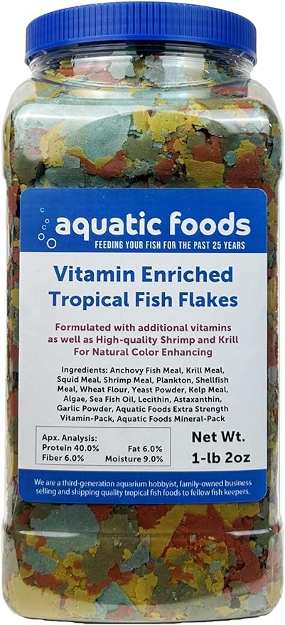 Premium Vitamin Enriched Tropical Flakes for All Community Tropical Fish, Cichlids and Pond Fish - AFI Vitamin Tropical Flakes…1-lb 2oz Lg Jar