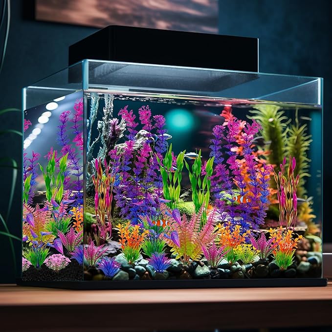 Colorful Fish Tank Decorations, Large Aquarium Artificial Plastic Plants Decor, Betta Goldfish Tank Accessories, Fish Bowl Ornaments
