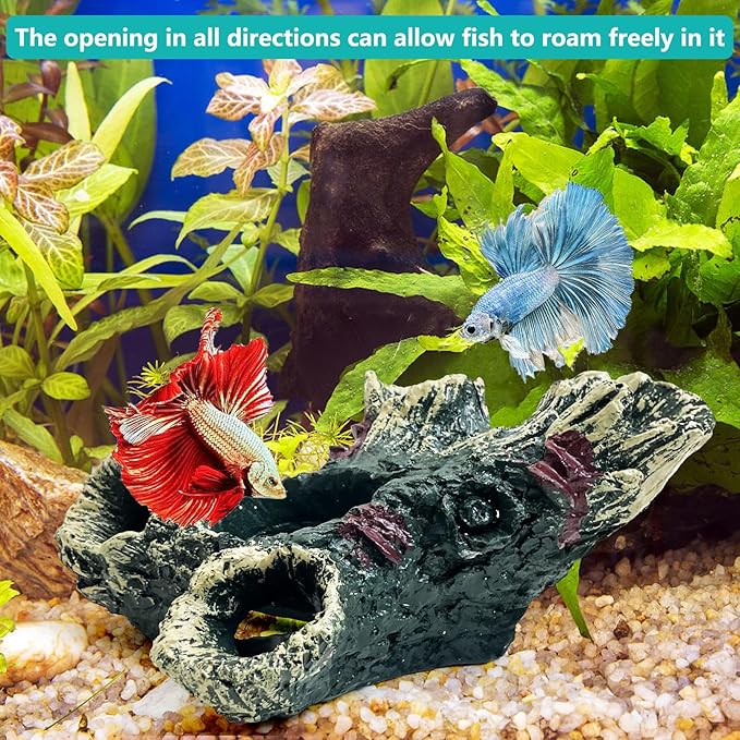 Tfwadmx Decaying Trunk Aquarium Ornament, Betta Fish Hideout Caves - Small Resin Aquarium Decoration Log with Holes for 20 Gallon Fish Tank