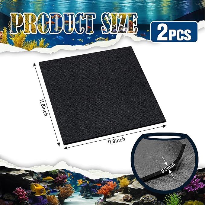 Aquarium Leveling Mat 2PCS/Set Neoprene Non-Slip Shockproof Fish Tank Pad Waterproof Textured Surface for Uneven Surfaces Durable Fish Tank Mat with Easy-Cut Edges (No Glue, 11.8 x 11.8 Inch)
