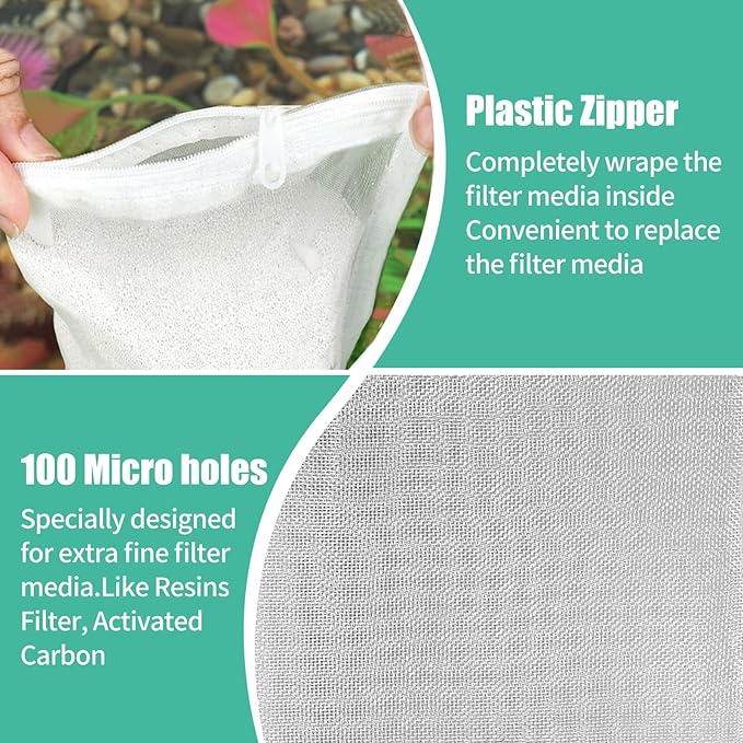 AQUANEAT Aquarium Filter Media Bags 6pcs Fish Tank Extra Fine 100 Micron Mesh Bags with Plastic Zipper for Activated Carbon (5.5” x 8”)