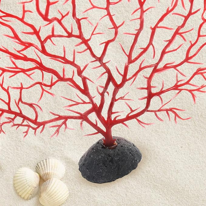 Piutouyar 2Pcs Sea Fan Coral Decorations, Red Simulation Sea Coral Branch for Aquarium Ornament Fish Tank Landscape (11.8inch+6.7inch)