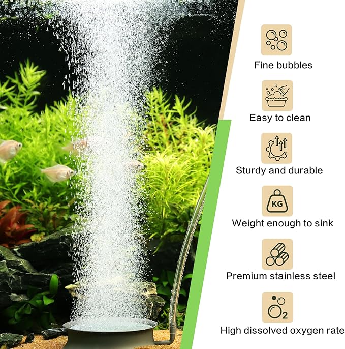 hygger Aquarium Air Stone Fish Tank Bubbler Quiet Ultra High Dissolved Oxygen Stone Fish Tank Air Stone Nano Bubble Airstone Stainless Steel Air Stones for Aquarium Fish Tank and Hydroponics-3.0inch