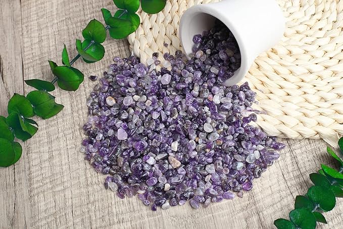 ZHIYUXI 1 lb Amethyst Crystal Chips Bulk Fish Tank Decorations Aquarium Rocks Gravel Vase Filler Stones Crystals for Candle Making Witch Kit Gravel for Plants Quartz Sand Gemstone Terrarium Supplies