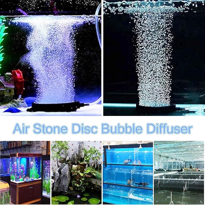 kathson 8 Inch Aquarium Air Stone Hydroponics Fish Tank Air Stone Disc Aerator Bubble Diffuser with Suction Cups Air Pump Round Dissolved Oxygen Airstone Decoration for Pond Dwc Circulation