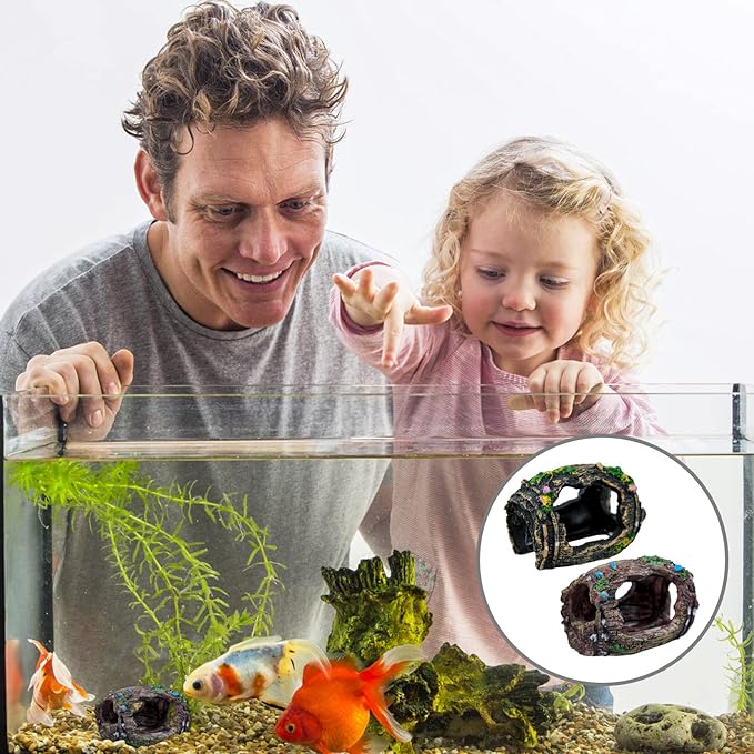 2 PCS Broken Barrel Aquarium Decorations, Caves Hide Hut Fish Tank Ornaments, Shipwreck Theme Landscaping Hideouts Accessories