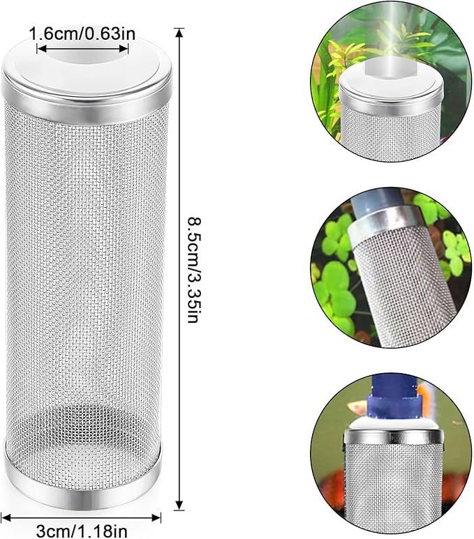 2PCS Filter Covers Aquarium, 16mm Stainless Steel Filter Intake Guard Aquarium, Metal Fish Tank Mesh Intake Strainer, Metal Prefilter Tube Net Cover, Shrimp Tank Accessories for Fish Tanks Inlet Pond