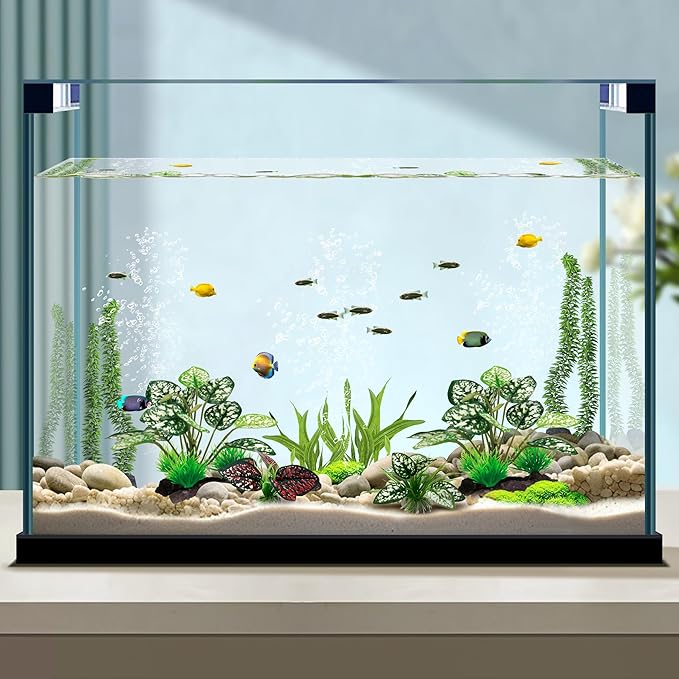 Moonorange Reptile Artificial Plants, Terrarium Plants Decorations Supplies, Aquarium Fish Tank Plant, Amphibian Habitat Hideout Tank Accessories(M Set-4pcs/B)