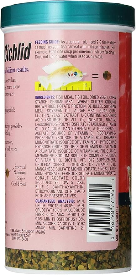 Tetra Cichlid Crisps, Nutritionally Balanced Fish Food for All Top and Mid-Water Cichlids, 8.82 oz