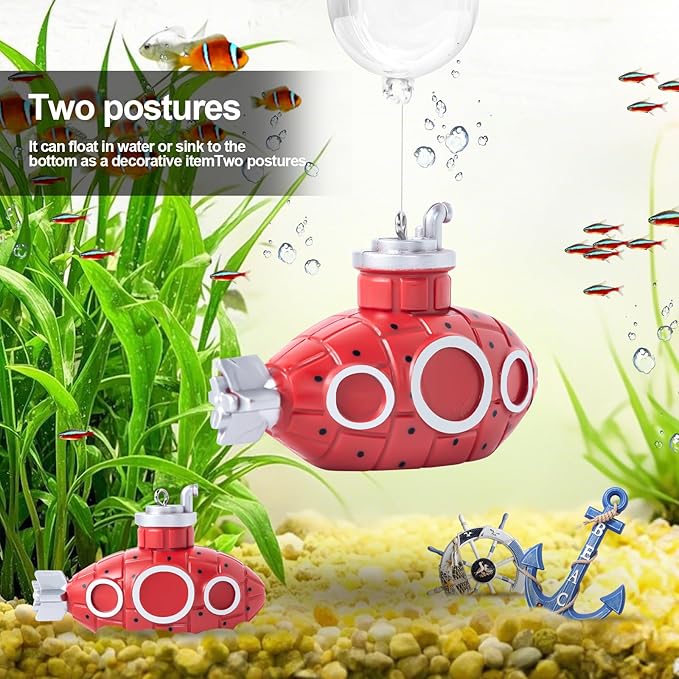 CousDUoBe 2.1 in Mini Floating Submarine Fish Tank Decoration Set，Cute Retro Submarine Set and Floating Diver,Aquarium Decorations Resinous Betta Fish Tank Accessories