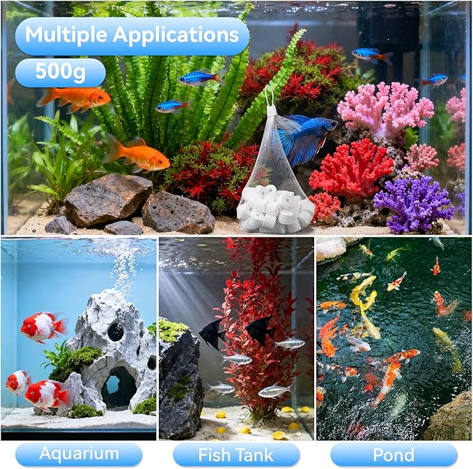 500g Biological Filter Ceramic Rings Compatible with Fluval Filter Series 106, 206, 306, 406, FX5, FX6, Biological Filter Media for Aquariums, Replacement for Fluval Biomax Biological Material Remover