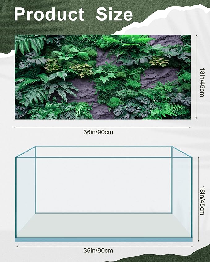 Breling 4 Pcs Reptile Habitat Background with Nano Glue Gobi Sun Cactus Stone and Green Tree Fern Stream Terrarium Background Polyester Durable Aquarium Accessories (Style2,36 x 18 Inch)