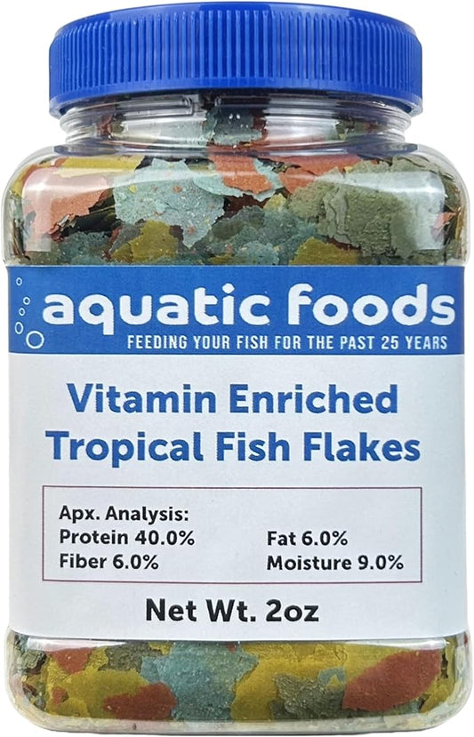 Premium Vitamin Enriched Tropical Flakes for All Community Tropical Fish, Cichlids and Pond Fish - AFI Vitamin Tropical Flakes …2oz Small Jar