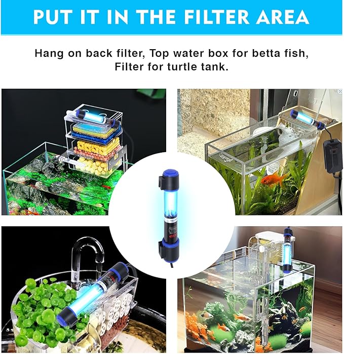 UV-C Aquarium Clean Light with Timer, Mini 3W 5W 7W 9W 11W Submersible Algae Clean Light Water Green Clean Fish Tank Water Clean Lamp for Sump Pond Filter Tank (11W Timer)