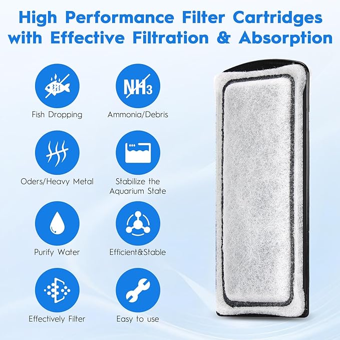 16 Pack Aquarium Filter Cartridge Compatible with Marina Slim Filter S10/S15/S20, Fish Tank Replacement Filter Cartridges with Carbon & Ceramic for All Three Marina Slim Filter Models