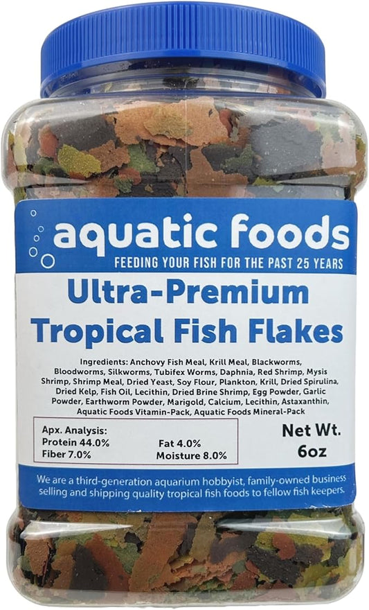 Ultra-Premium 8-Type Special Blend of Tropical Fish Flakes for Discus, Cichlids, Angel Fish, Guppies. Tetras, All Tropicals. AF Flakes…6oz Med Jar