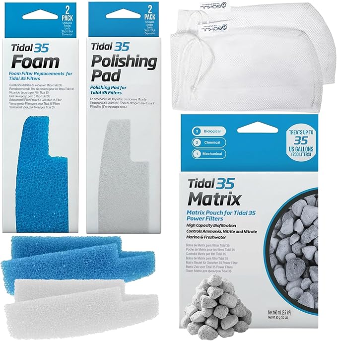 Tidal 35 Filter Maintenance and Replacement Filter Media Kit, Including Aquarium Filter Media Bags (Tidal 35 Polishing Pads, Tidal 35 Foam Filter Sponge, Tidal 35 Matrix Bio Media)
