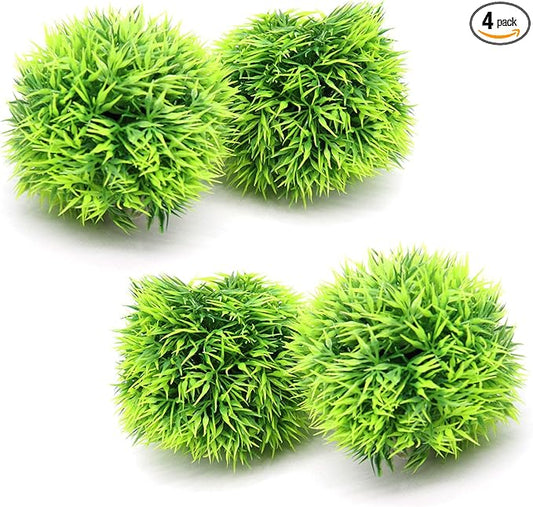 Besimple 4 Pack Aquarium Plastic Plants Grass Ball, Artificial Marimo Balls Green Water Plants Fish Tank Decorations