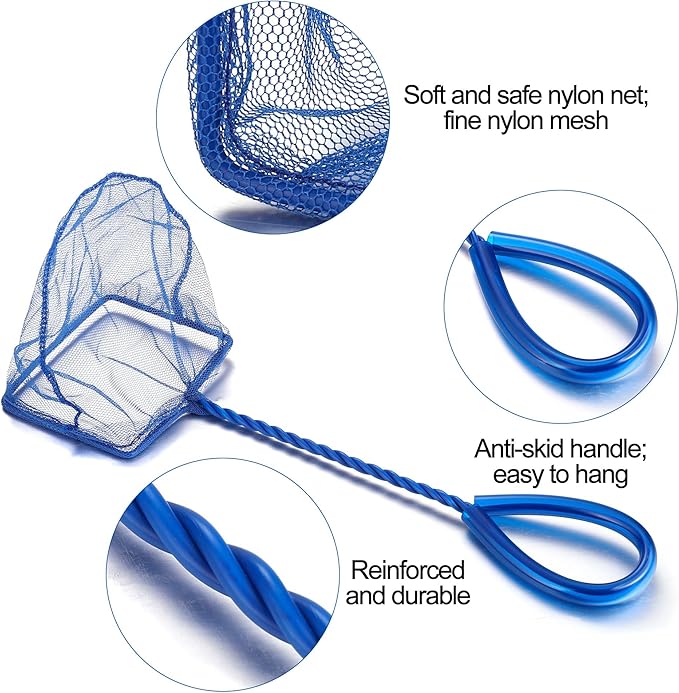 Mogoko 2 Pack Aquarium Net Fish Net, Small Net, Multi-Size Fine Mesh Aquarium Net with Long Plastic Handle for Fish Tank