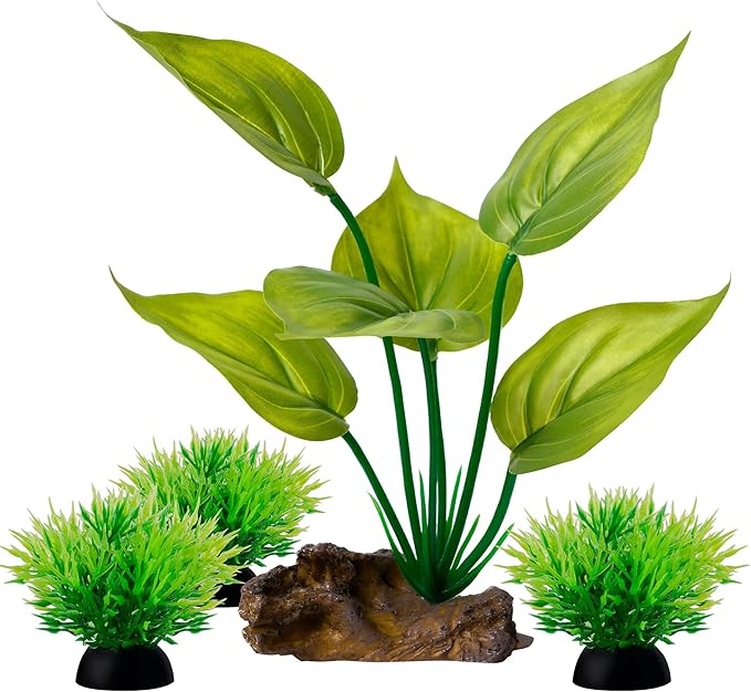 Ameliade Fish Tank Artificial Plastic Plants Decorations 6inch Silk Betta Leaf pad Hammock Hides Small Aquarium Decor Fish Bowl Accessories Reptiles Turtle Tank Driftwood Ornaments