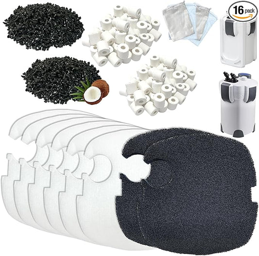 16-Set Aquarium Filter Replacement Media Compatible with SUNSUN Canister Filters HW-304A/304B, 404A/404B, 704A/704B and 3000,PolarAurora 525 GPH