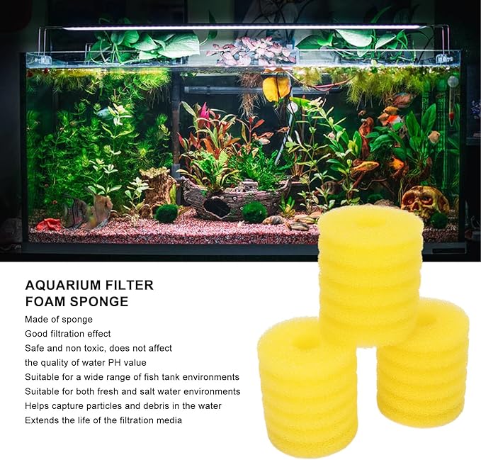 3Pcs Aquarium Filter Sponge Aquarium Filter Foam Sponge Fish Cylindrical Filter Foam Sponge Rolls Filter Accessories for Fish Aquarium Pre Filter fish tank filter