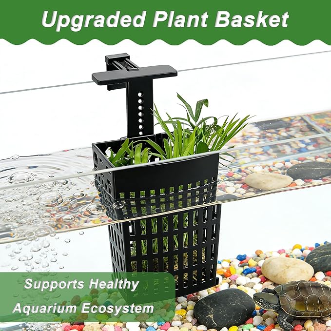 2 Pack Upgraded Adjustable Aquarium Plant Holder, Top Hanging Design Fish Tank Plant Holder, Adjustable Width Height, Fits Tank Edges up to 2.3 in, for Aquaponic Plants and Aquascape Decoration, Black