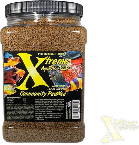 Xtreme Community Peewee 1.5mm Pellets: Slow Sinking & Ideal for Community Fish - Boosts Immune & Digestive Health, Enhances Color & Energy, Max Protein Fish Food – USA Farm Grown (38oz)