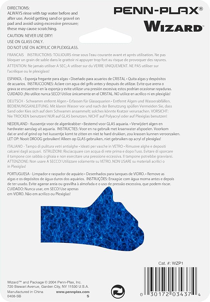 Penn-Plax WZP1 Wizard Grime Scrubber Pad – for Glass Tanks – 3” x 4”