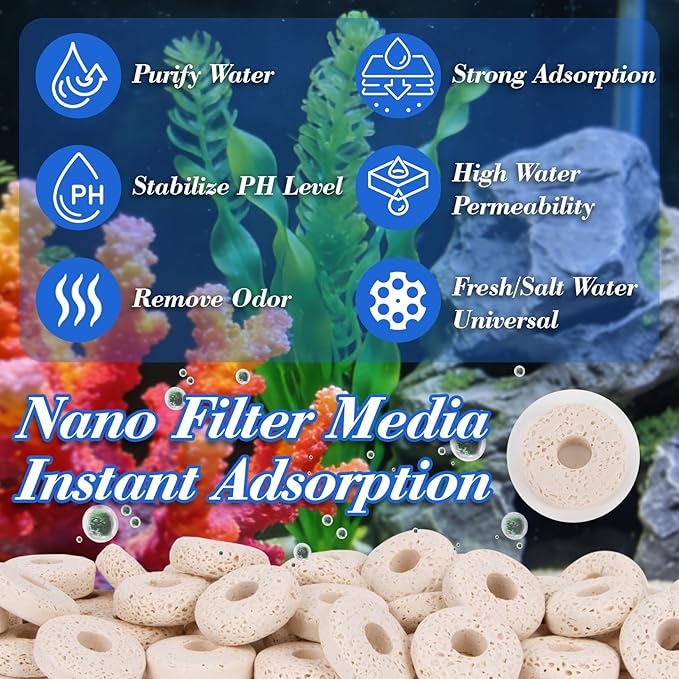 Sukh 2 Bags Ceramic Rings Bio Media - High Porosity Biological Filter Media for Aquarium,Fish Tank,Pond & Canister Filter,Includes 2 Mesh Bags for Superior Filtration