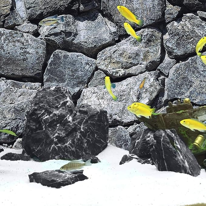 Black Stone Aquarium Background Poster PVC Fish Tank Decorations Landscape (36" x 24"/ 91 x 61cm)