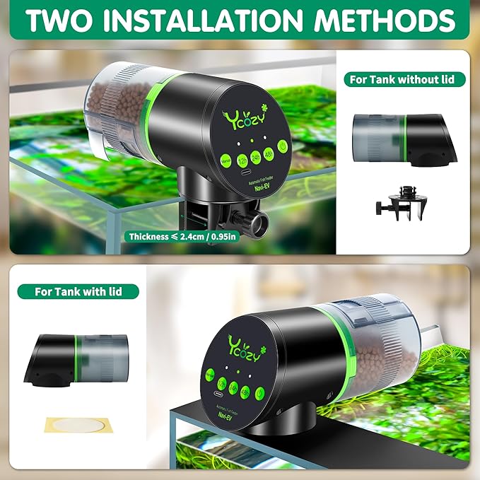 Automatic Fish Feeder with Type-C Cable Fish Feeder Automatic Dispenser for Vacation Small Tank/Betta/Turtle Upgraded Moisture-Proof Container (Rechargeable)
