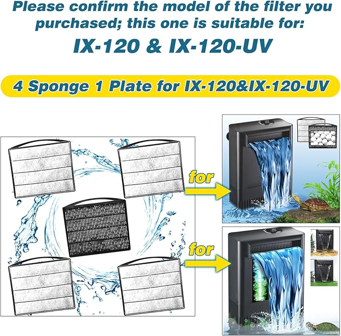 TARARIUM Aquarium Filters Accessories for Large IX-120 Filter & IX-120 U-V 4pcs Sponge Clip 1Pcs Ceramic Ball Plate Replacement for for Large IX-120 Filter & IX-120 U-V