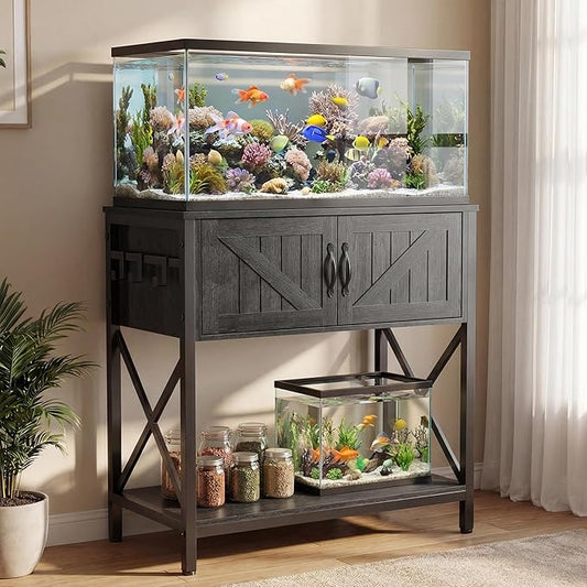Petrova 20-29 Gallon Fish Tank Stand, Metal Double Aquarium Stand with Storage Cabinet, Heavy Duty 31.5" L* 16.54" W Tabletop, 330LBS Capacity, Grey