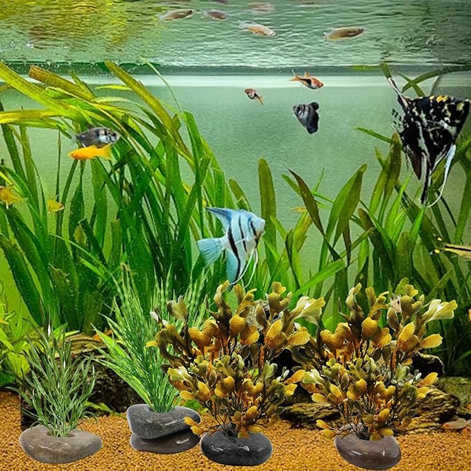 6 Pcs Natural River Stone Plant Weights for Fish Tank, Pebble Aquatic Plants Fixed Ring, Unique Anti-Floating Decorative River Rock Anchors for Aquarium Landscape Decoration (0.79'' Hole Diameter)