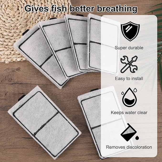 lasuroa 6pcs Carbon Filter Cartridges Compatible with Top Fin PF-S, 5.3X3.1 Inch Fish Tank Filter Cartridge Replacement for Aquarium Water Filtration