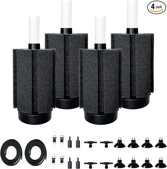 4Pcs Aquarium Sponge Filter 40 Gallon, Sponge Filter 50Gal with Airstone Breeding Fry Betta Shrimp Fish Tank 10 Gal to 50 Gal
