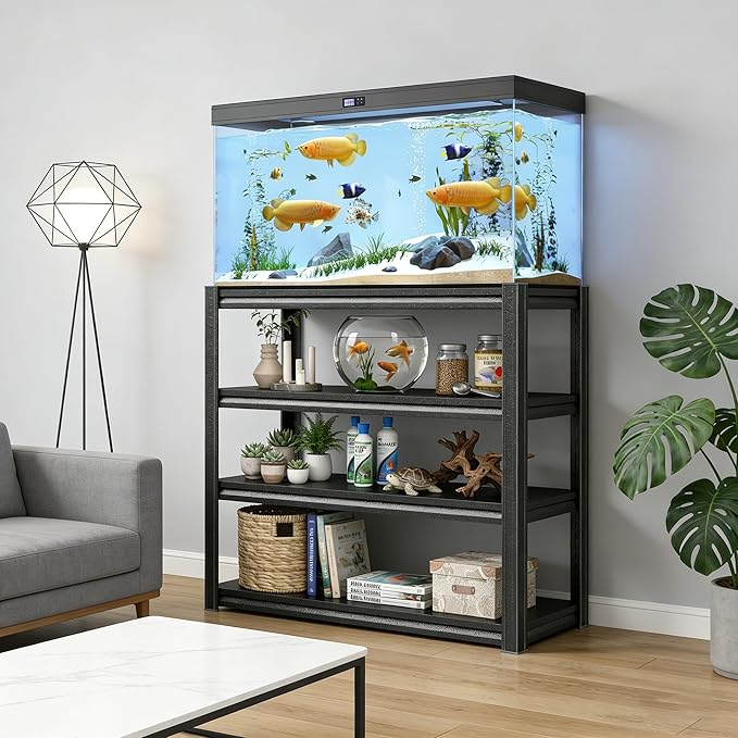 PRESTELION Aquarium Stand Fish Tank Stand 1600LBS Heavy Duty Metal Shelving Adjustable Storage Shelves Display Shelves Utility Shelf for Turtle Tank, Reptile Terrarium, 54" H×35.4" W×15.7" D, Black