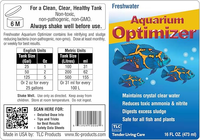 TLC Products, Freshwater Aquarium Optimizer, Aquarium Water Clarifier, Reduces Ammonia, 16 Fl Oz