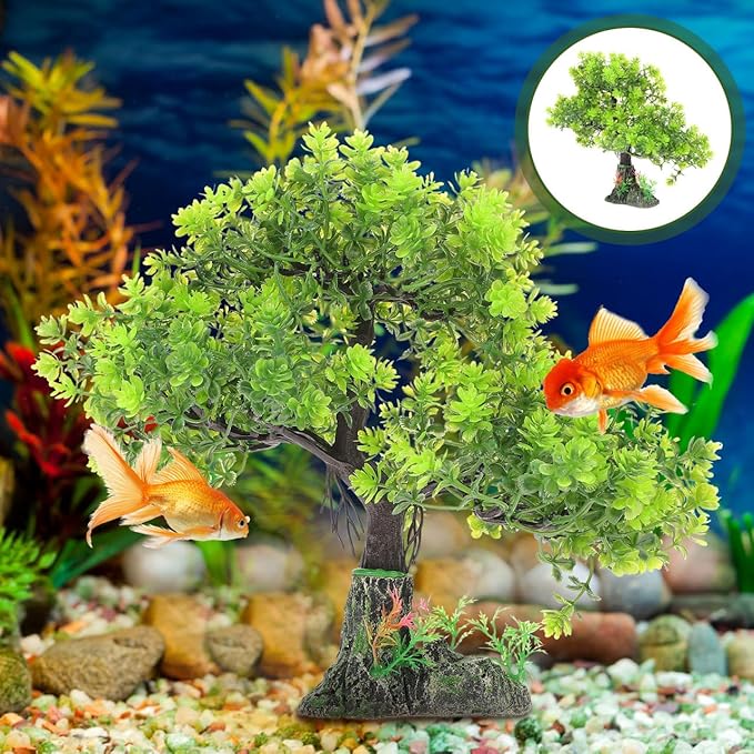 POPETPOP Aquarium Tree Decor 10.62In Artificial Plastic Water Plant Fish Tank Bonsai for Home Office Aquarium Landscape Decoration