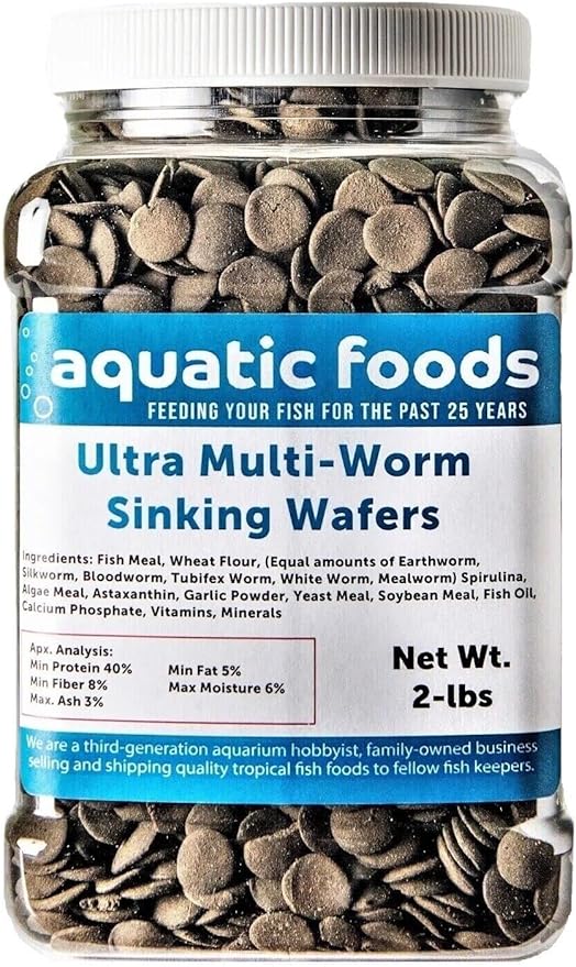 Ultra Multi-Worm 12mm - 1/2" Small Sinking Wafers for Bottom Fish, Shrimp, Snails, Crabs, Crayfish, All Tropical Fish...2-lb Med Jar